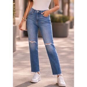 Old Navy OG Straight Leg High Rise Jeans Size 8 Tall Distressed Raw Hem